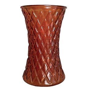 8” Glass Vase Amber Orange Swirled Diamond Embossed Texture